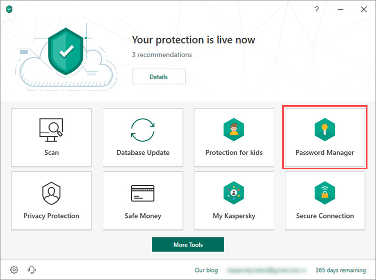Opening Password Manager in Kaspersky Security Cloud 19