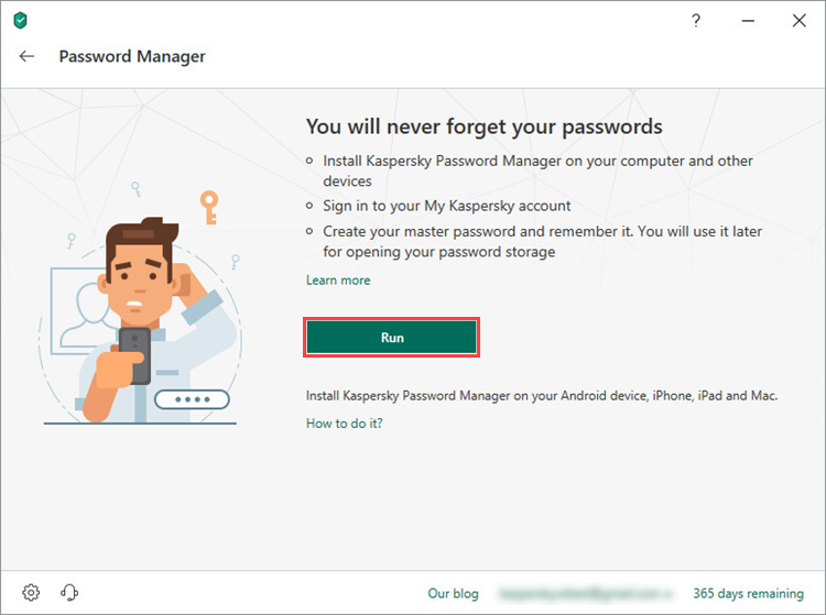 Starting Password Manager in Kaspersky Security Cloud 19