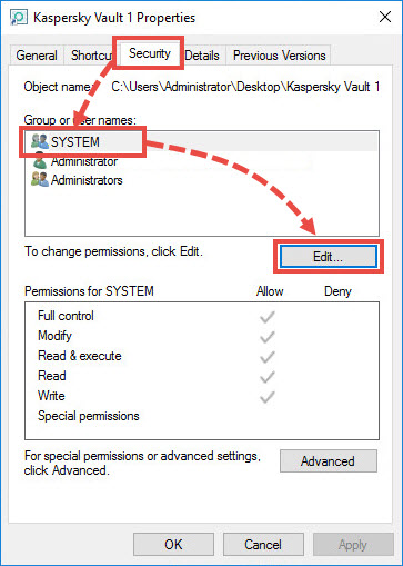 Changing permissions for the System group