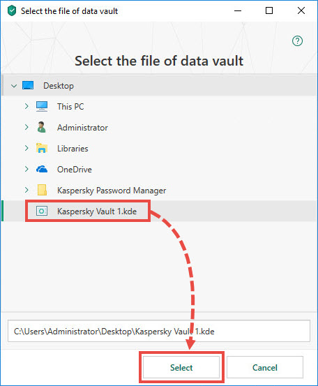 Adding a data vault in Kaspersky Total Security 19