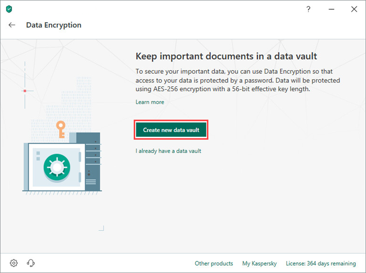 Creating a vault in Kaspersky Total Security 19