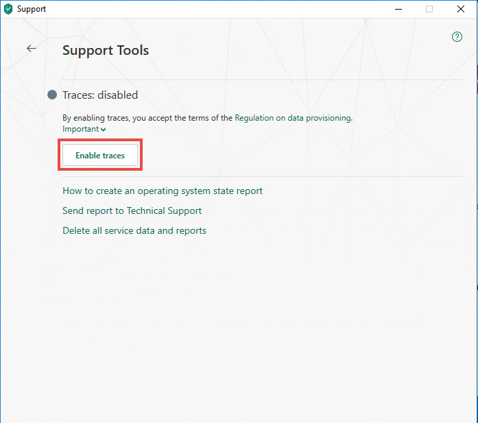 Enabling tracing of important events in Kaspersky Total Security 19