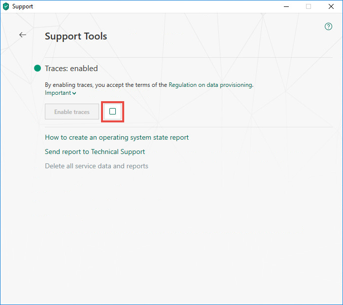 Stopping tracing of important events in Kaspersky Internet Security 19