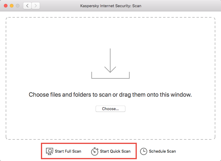 Running a scan in Kaspersky Internet Security 19 for Mac