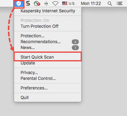 Starting a quick scan in Kaspersky Internet Security 19 for Mac