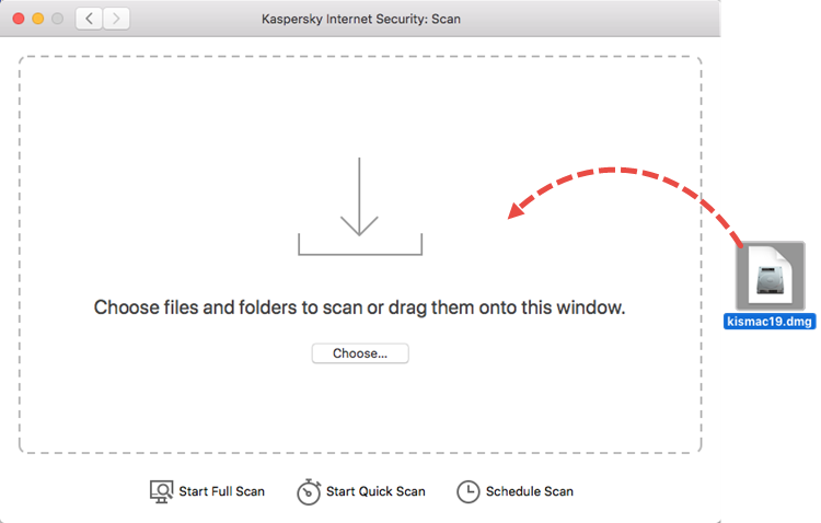 Starting a scan of a DMG file in Kaspersky Internet Security for Mac