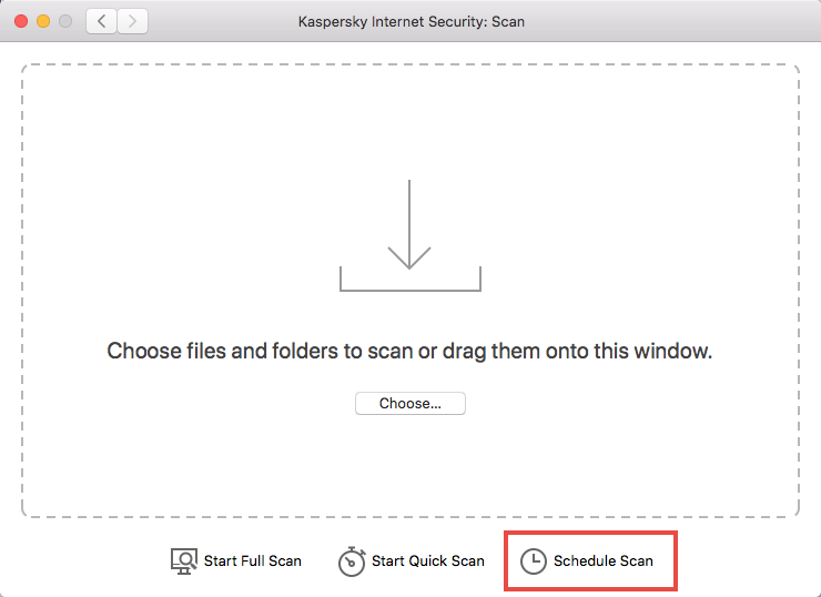 Opening the scan preferences window in Kaspersky Internet Security 19 for Mac