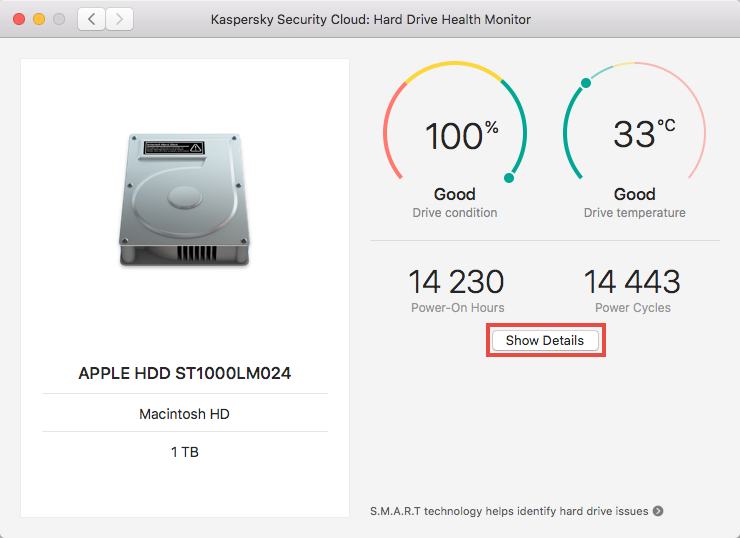Checking the hard drive in Kaspersky Security Cloud 19 for Mac