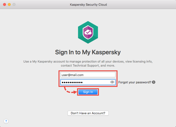Connecting Kaspersky Security Cloud for Mac to My Kaspersky