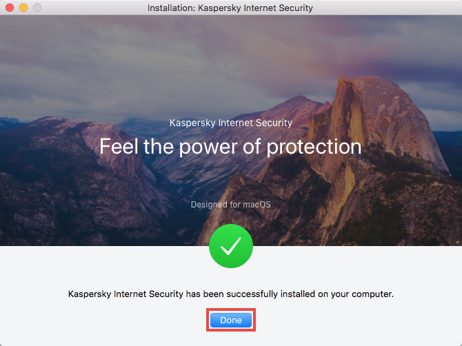 Completing installation of Kaspersky Internet Security 19 for Mac