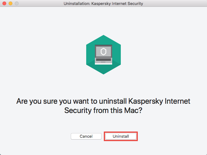 Confirming uninstallation of Kaspersky Internet Security 19 for Mac