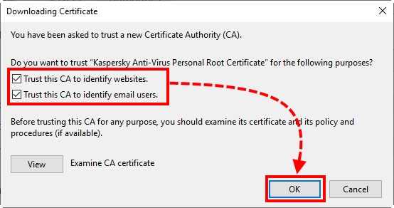 Importing the root certificate to the Mozilla Firefox certificate storage