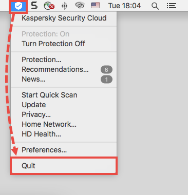 Quitting Kaspersky Secure Connection for Mac