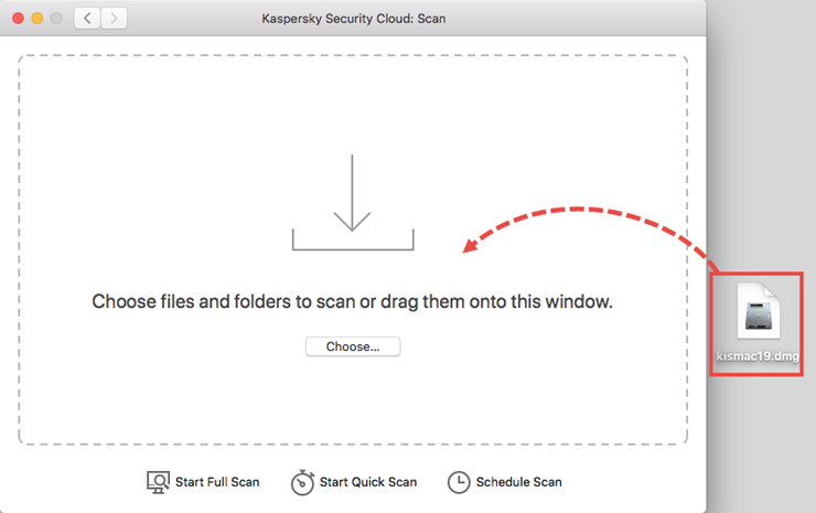 Starting a scan of a DMG file in Kaspersky Security Cloud for Mac