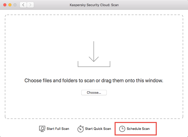 Opening the scan preferences window in Kaspersky Security Cloud 19 for Mac