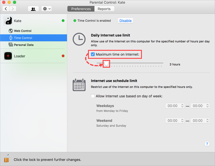 Configuring Internet use time in Kaspersky Internet Security 19 for Mac
