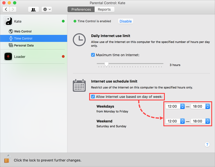 Configuring Internet usage time on certain days in Kaspersky Internet Security 19 for Mac