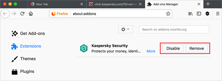 Disabling Kaspersky Security 19 in Mozilla Firefox