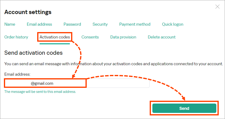 Sending the activation codes to a user email via My Kaspersky.