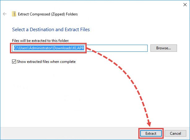 Selecting the target folder.