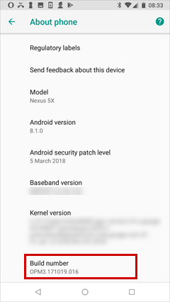 Unlocking developer options in Android