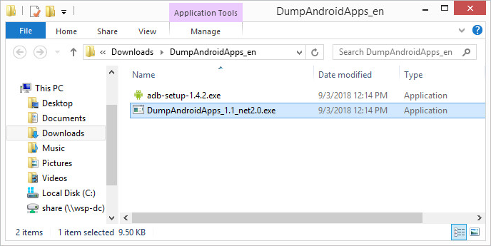 Starting the DumpAndroidApps.exe utility