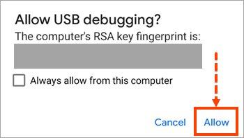Requesting permission for USB debugging.