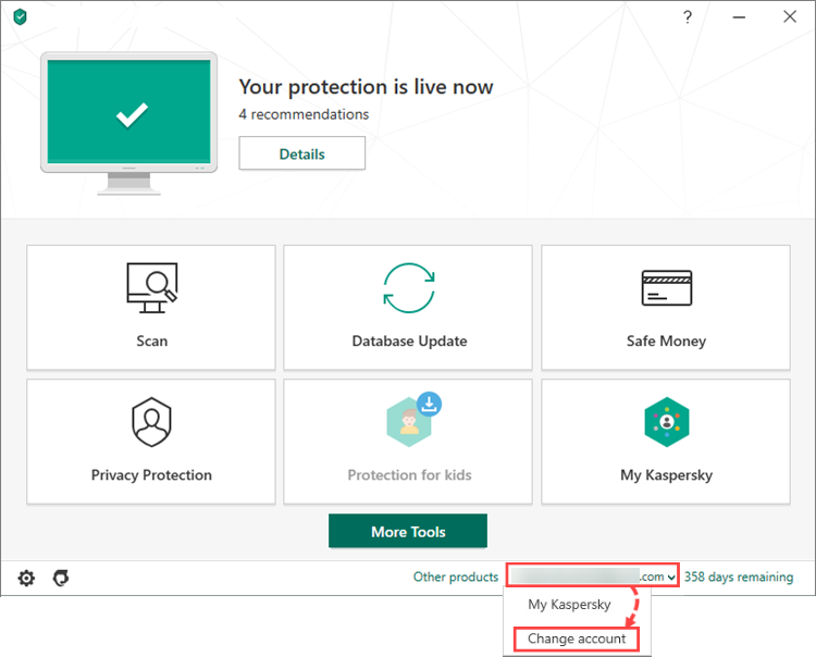 Changing the My Kaspersky account