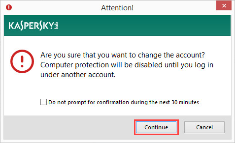 Confirming a change of My Kaspersky account