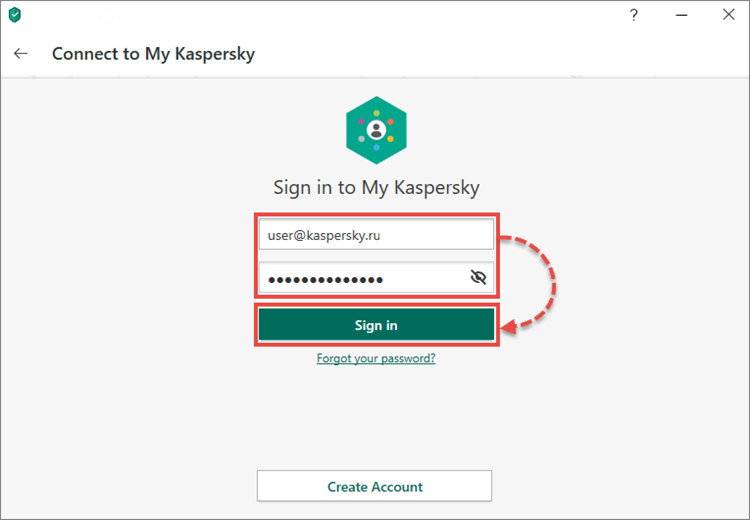 Connecting the application to My Kaspersky