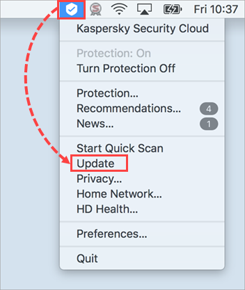 Starting a database update in Kaspersky Security Cloud 19 for Mac