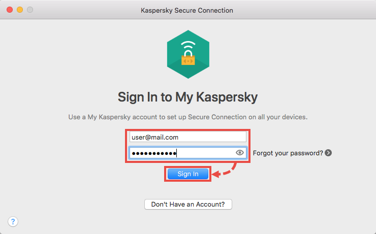 Connecting Kaspersky Secure Connection for Mac to My Kaspersky account