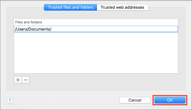 Adding a folder to trusted in Kaspersky Security Cloud 19 for Mac