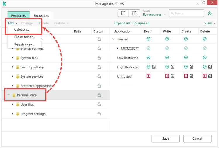 Host Intrusion Prevention settings in Kaspersky Endpoint Security 11 for Windows