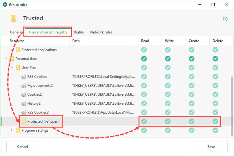 Checking the rules set for categories in Kaspersky Security Cloud 19