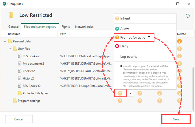 Configuring rules for a category in Kaspersky Security Cloud 19