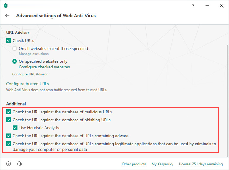 Implementing additional URL settings in Kaspersky Security Cloud 19