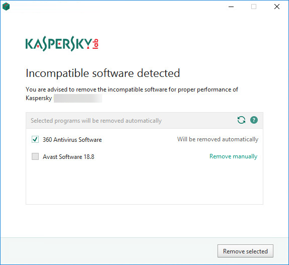 Incompatible software detected window from the installation of Kaspersky Security Cloud
