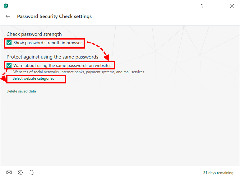 Configuring Password Security Check in Kaspersky Security Cloud 19