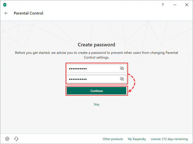 Creating a Parental Control password in Kaspersky Internet Security 19 