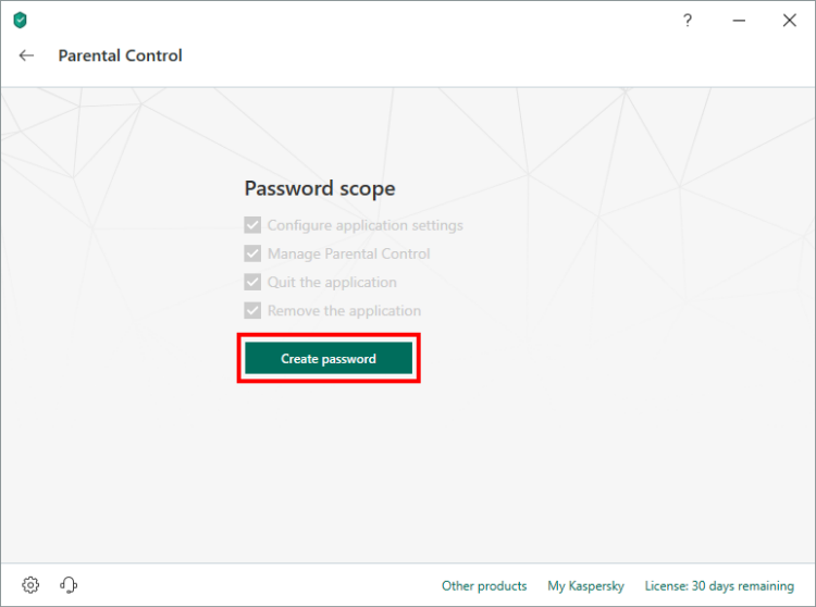 Selecting a password scope in Kaspersky Internet Security 19 