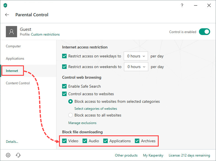 Preventing files from downloading in Kaspersky Internet Security 19 