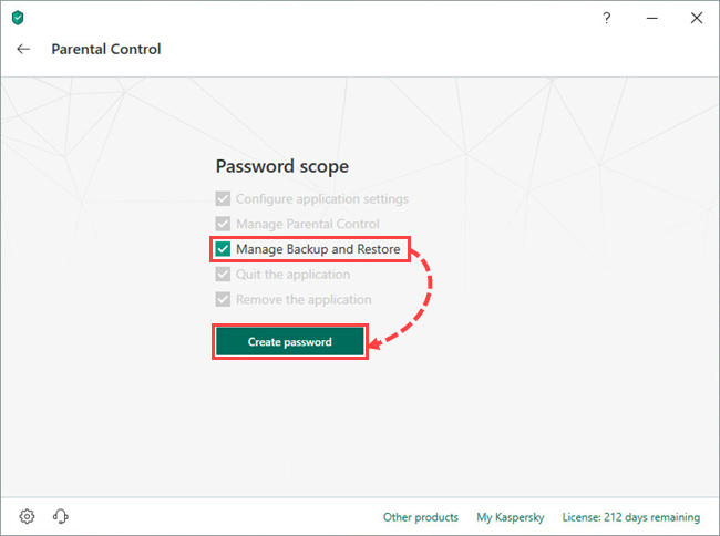 Selecting a password scope in Kaspersky Total Security 19