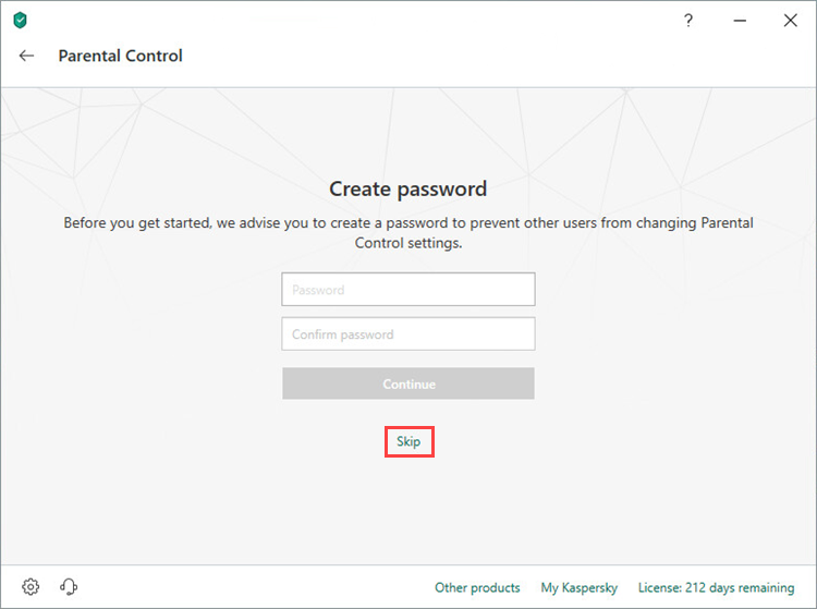 Skipping creation of a Parental Control password