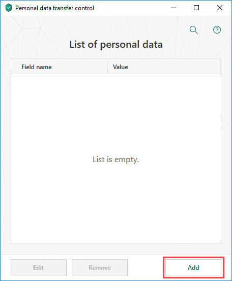 Adding personal data to prevent from being transferred in Kaspersky Total Security 19