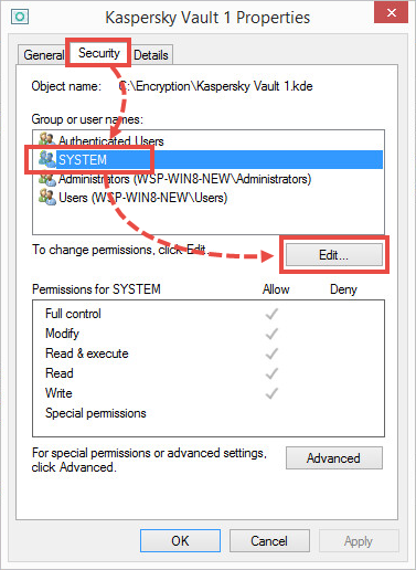 Changing permissions for the System group