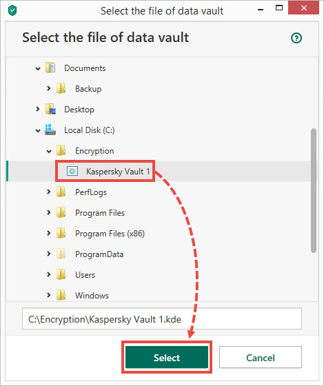 Adding a data vault in Kaspersky Total Security 20