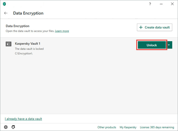 Adding a data vault in Kaspersky Total Security 20