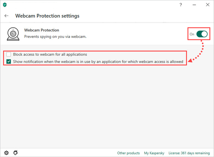 Enabling and configuring Webcam Protection in Kaspersky Security Cloud 20