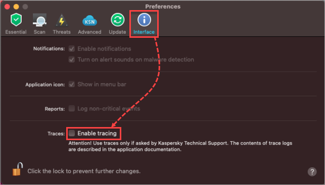Disabling tracing in Kaspersky Endpoint Security 11 for Mac
